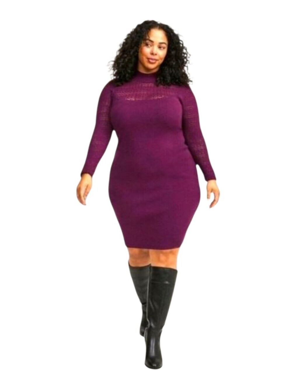 Torrid 2X Plum long sleeve Mock Neck Pointelle Midi Sweater Dress NWT